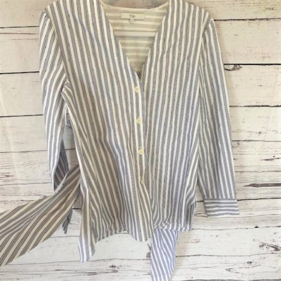 Tibi Liam Striped tie front button down blouse - Picture 7 of 13